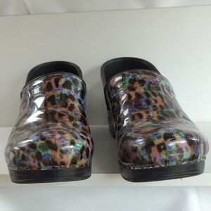 Dansko Multicolor Leopard Print Mules